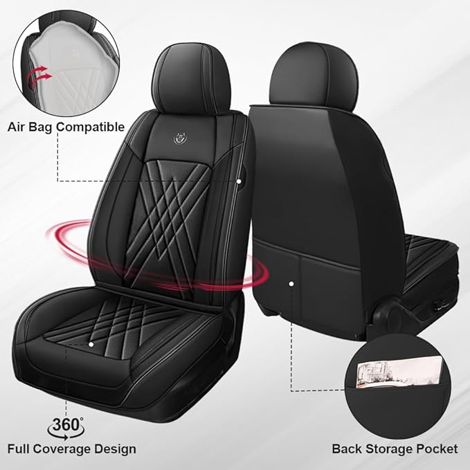 Seat Covers Fit for Toyota Corolla 2015-2026 Leather Car Seat Cover, Stylish Waterproof Breathable Easy to Install Airbag Compatibility, Auto Interior Accessories(Front Set,Black)