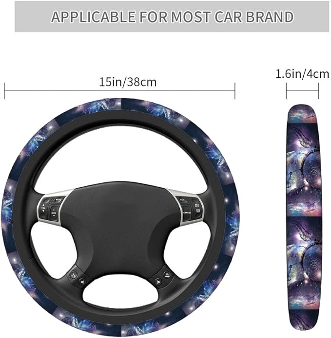 Swono Dreamcatcher Car Steering Wheel Covers Mystical Dream Catcher with Starry Space Purple Women Men Interior Accessories Universal 15 Inch Steering Steering Wheel Protector Anti-Skid Grips