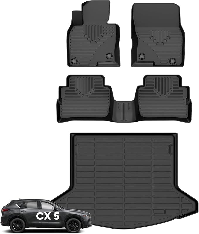 Wayhigh® Floor Mats & Cargo Liner for Mazda CX5 2025 2024 2023 All Weather TPE Car Mats Waterproof Anti-Slip Rubber Trunk Liner CX-5 Accessories