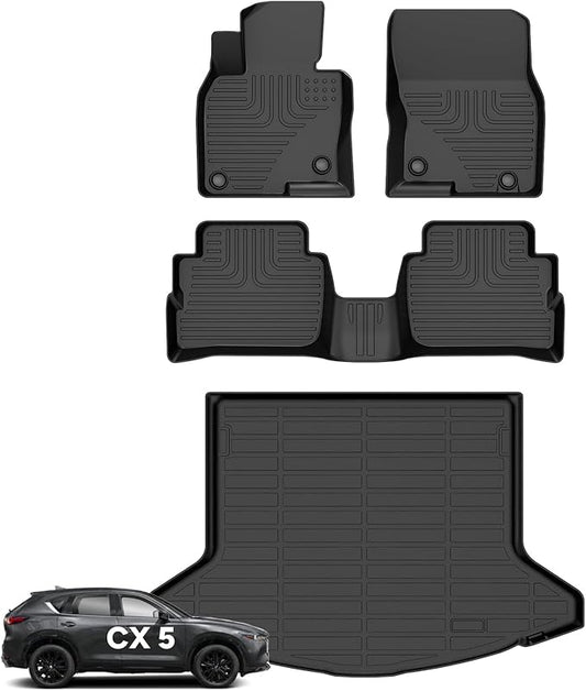 Wayhigh® Floor Mats & Cargo Liner for Mazda CX5 2025 2024 2023 All Weather TPE Car Mats Waterproof Anti-Slip Rubber Trunk Liner CX-5 Accessories