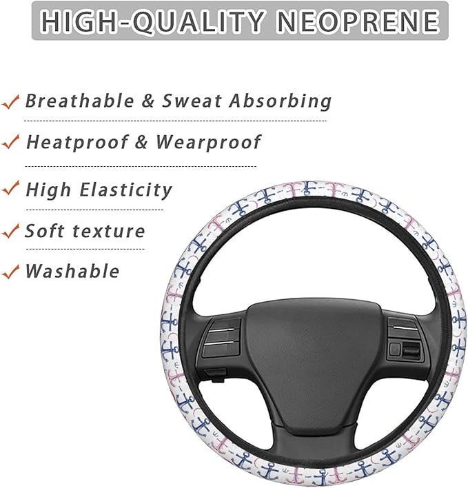 Anchors Compass Steering Wheel Covers Anti-Slip Elasticity Car Accessories Steering Wheel Protector Universal 15 Inch for Cars SUV Vehicle Truck