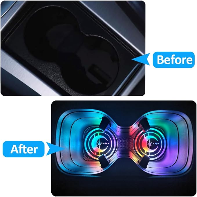 2PCS LED Cup Holder Lights for Car,7 Colors Changing USB Charging Cup Holder Insert Coasters,LED Car Coasters,Luminescent Cup Pad Interior Atmosphere Lamp Decoration Light