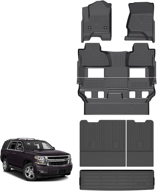 for Chevrolet Chevy Tahoe & GMC Yukon Floor Mats 2015 2016 2017 2018 2019 2020(Only for 7 Seats&Bucket Seat, Not for XL), TPE Automotive All Weather Car Floor Mats Cargo Liner Backrest Accessories