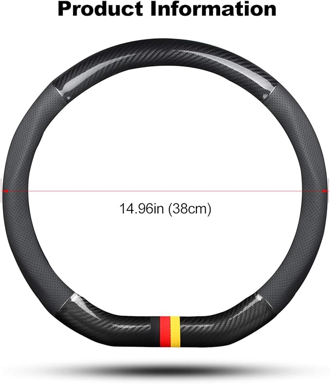 Ergocar Car Steering Wheel Cover Non-Slip Car Steering Wheel Protector Sport D-Shape Carbon Fiber & PU Leather Universal for Diameter 38cm(15") (Black-G)