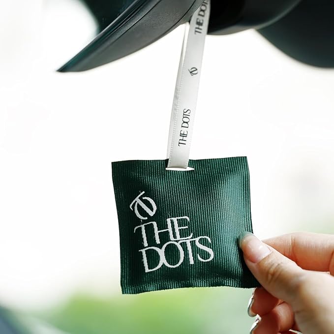 THEDOTS Car Air Freshener with 2 Adjustable Ribbons for Car Rearview Mirror, Frosted Ebony, 30 Days, Non-Toxic Fabric Sachet Gift (1 Pack)