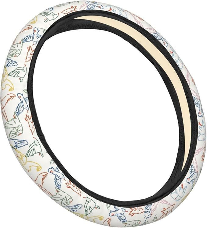 Dujiea Cute Seagull Bird Elastic Stretch Steering Wheel Cover, Anti-Slip and Durable Car Steering Wheel Accessories for Women Men, 15 Inch Universal Fit Car, Truck, SUV