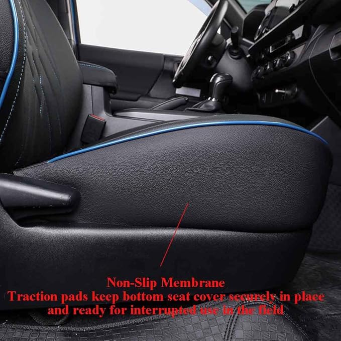 EKR Custom Fit Tacoma Car Seat Covers for Select Toyota Tacoma 2016 2017 2018 2019 2020 2021 2022 2023 Double Cab/Crew Cab -Full Set,Leather (Black with Blue Trim)