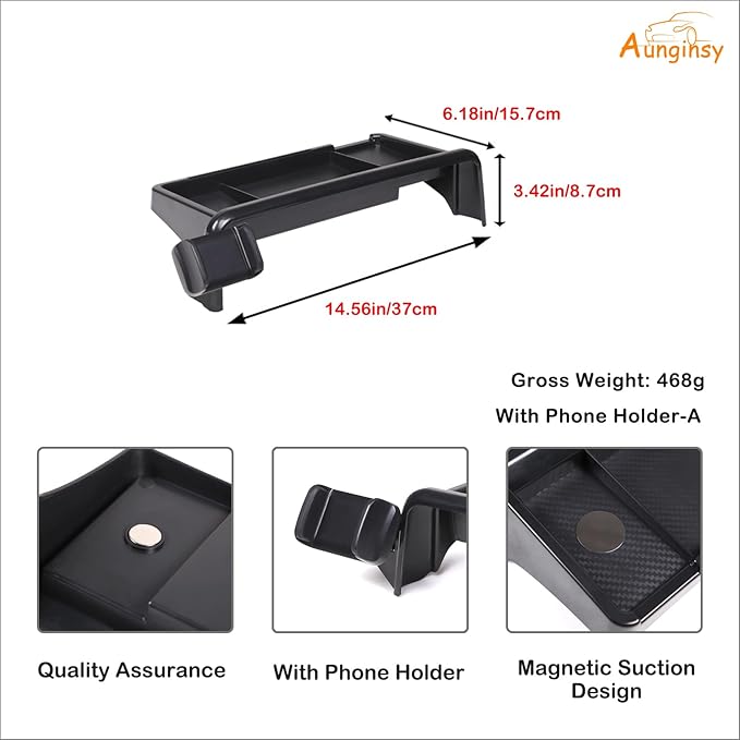 Aunginsy Center Console Dash Storage Tray with Phone Holder Compatible with Kia Telluride 2020-2022 Dashboard Storage Box Organizer Mobile Phone Mount Bracket Dash Storage Tray Interior Accessories