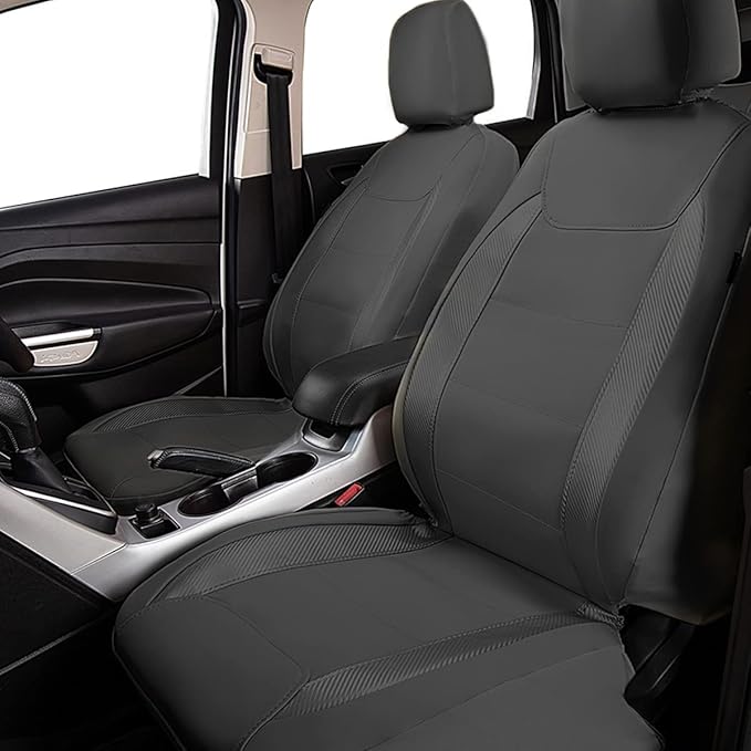 Flying Banner car seat Covers Protects Water Proof Faux Leather Carbon Fiber Fronts Gray Gray