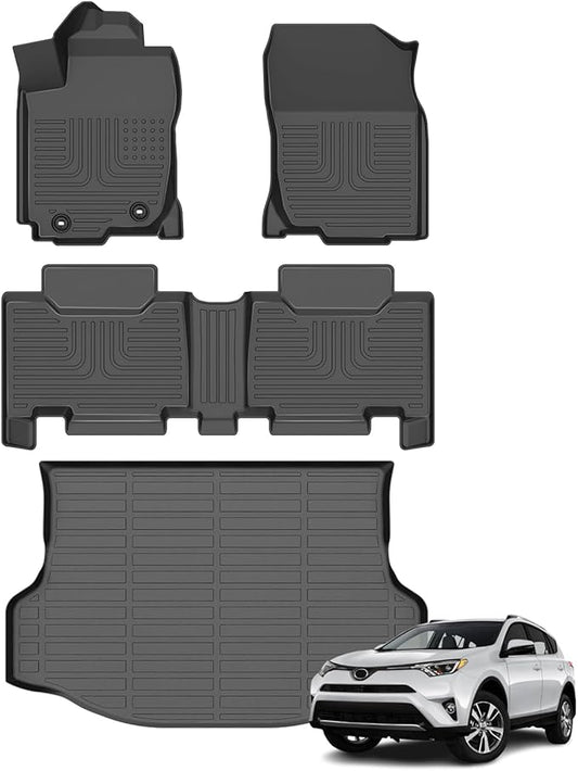 Floor Mats & Cargo Liner for Toyota RAV4 2013-2018 (Not for Hybrid or Prime), All Weather Automotive TPE Floor Liners Set Anti-Slip Waterproof Accessories (Car Mats+Trunk Mat) Black