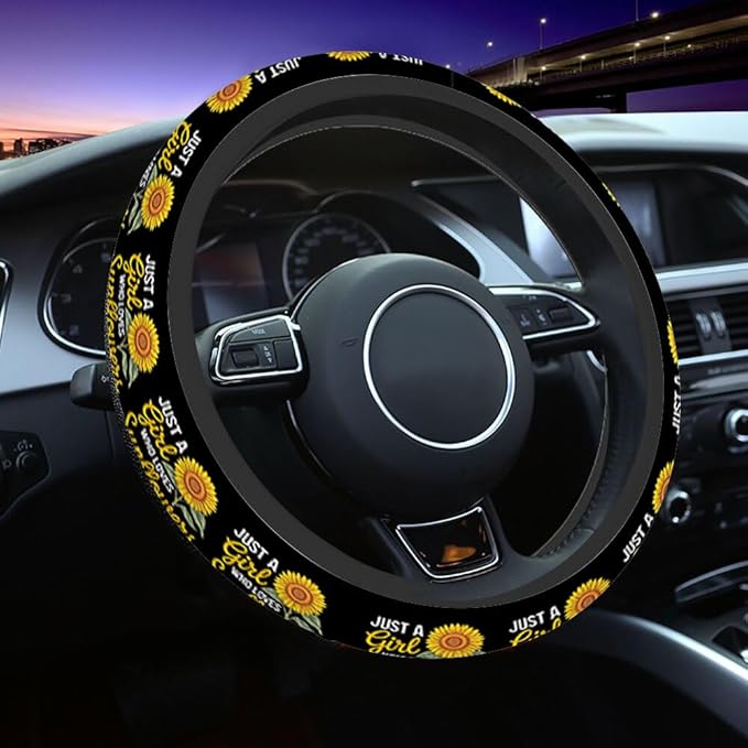 Sunflower Car Steering Wheel Cover a Girl Who Likes Sunflowers Steering Wheel Cover Car Decor Suitable for Most Vehicles Including Trucks and SUV