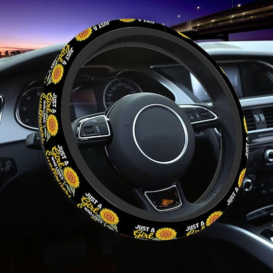 Sunflower Car Steering Wheel Cover a Girl Who Likes Sunflowers Steering Wheel Cover Car Decor Suitable for Most Vehicles Including Trucks and SUV