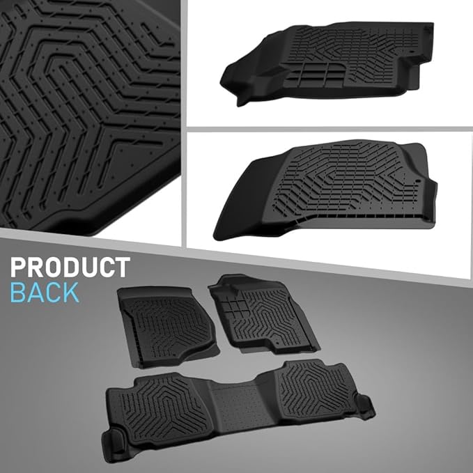 Floor Mats Compatible with Chevy Silverado & GMC Sierra 1500 Crew Cab 2007-2013,Fit 2500 3500 Crew Cab 2007-2014 1st & 2nd Row 3PCS Truck Mats Accessories TPE Cargo Liners All Weather Protection