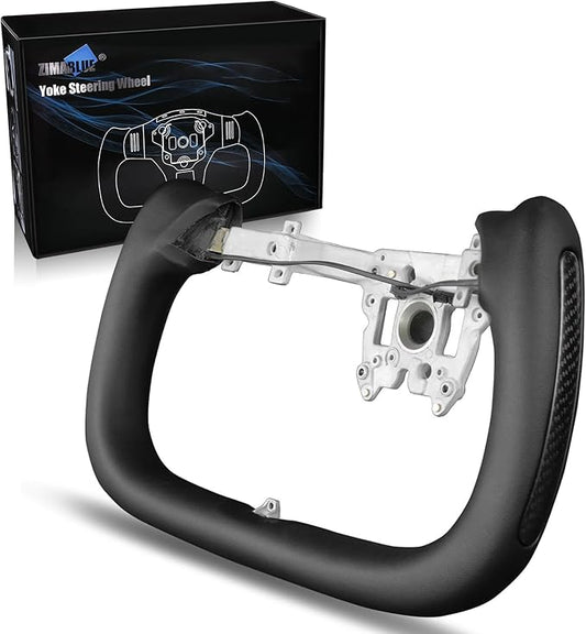 ZIMABLUE Yoke Steering Wheel For Tesla Model 3 Highland Accessories 2024 2025, Black Nappa Leather with Matte Side Carbon Fiber for Tesla Model 3 Highland 2024-2025 With Heating Function