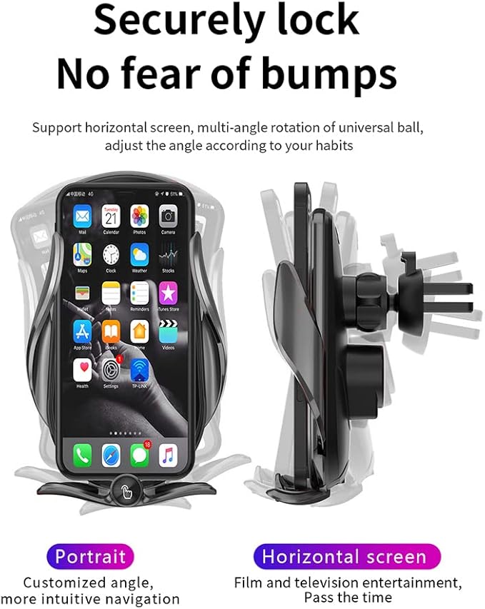 Wireless Car Charger Mount,Auto Clamping Air Vent Phone Holder for Car,New Upgraded Model,15W Qi Fast Charging/Magnetic DC Charging for All Mobile Phones,iPhone,Samsung,Pixel