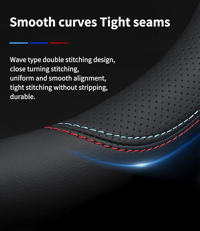 Custom-Fit for Volvo Steering Wheel Cover, Premium Leather Car Steering Wheel Cover with Logo, Non-Slip, Breathable (A-Style,for Volvo)