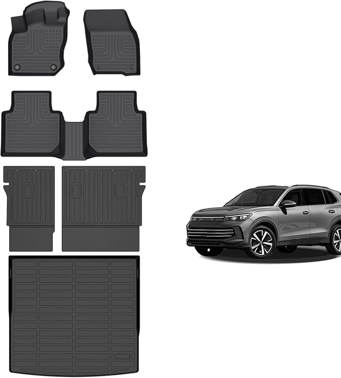 for Volkswagen Tiguan Floor Mats 2025 2026, TPE Automotive All Weather Custom Anti-Slip Waterproof Car Floor Mats Cargo Liner Backrest Mats Full Set for Volkswagen Tiguan 2025 2026 Accessories