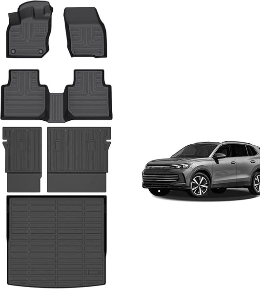 for Volkswagen Tiguan Floor Mats 2025 2026, TPE Automotive All Weather Custom Anti-Slip Waterproof Car Floor Mats Cargo Liner Backrest Mats Full Set for Volkswagen Tiguan 2025 2026 Accessories