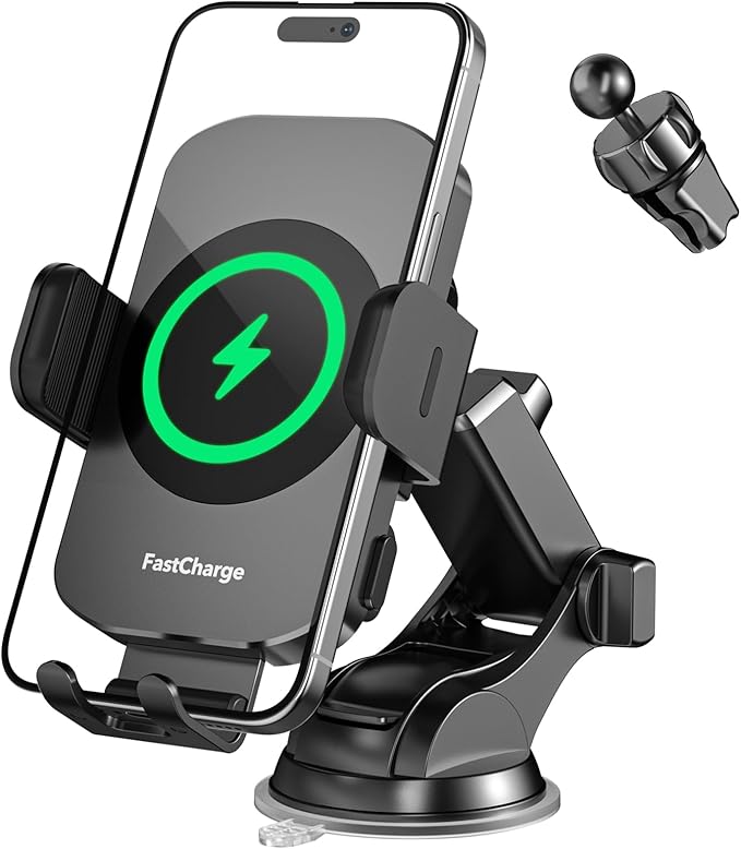 Wireless Car Charger, Fast Charging 15W Auto Clamping Car Charger Phone Holder Phone Mount for iPhone16 15 14 13 12 11 Pro Max Xs, Samsung Galaxy S24 Ultra S23 S22 S21 S20 S10+ Note 9, etc