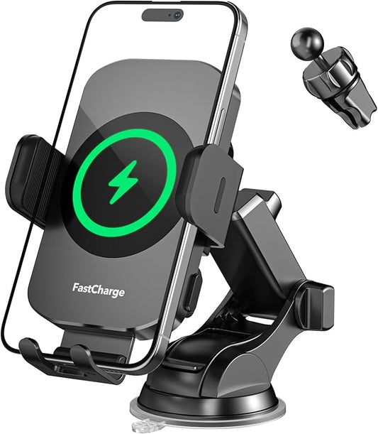 Wireless Car Charger, Fast Charging 15W Auto Clamping Car Charger Phone Holder Phone Mount for iPhone16 15 14 13 12 11 Pro Max Xs, Samsung Galaxy S24 Ultra S23 S22 S21 S20 S10+ Note 9, etc