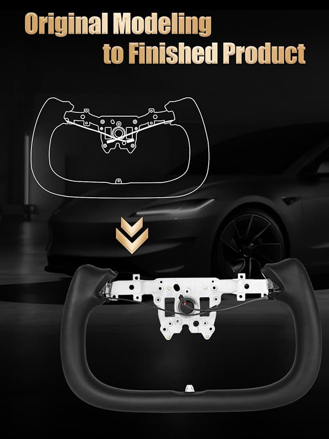 ZIMABLUE Yoke Steering Wheel For Tesla Model 3 Highland Accessories 2024 2025, Black Nappa Leather with Glossy Side Carbon Fiber for Tesla Model 3 Highland 2024-2025 With Heating Function