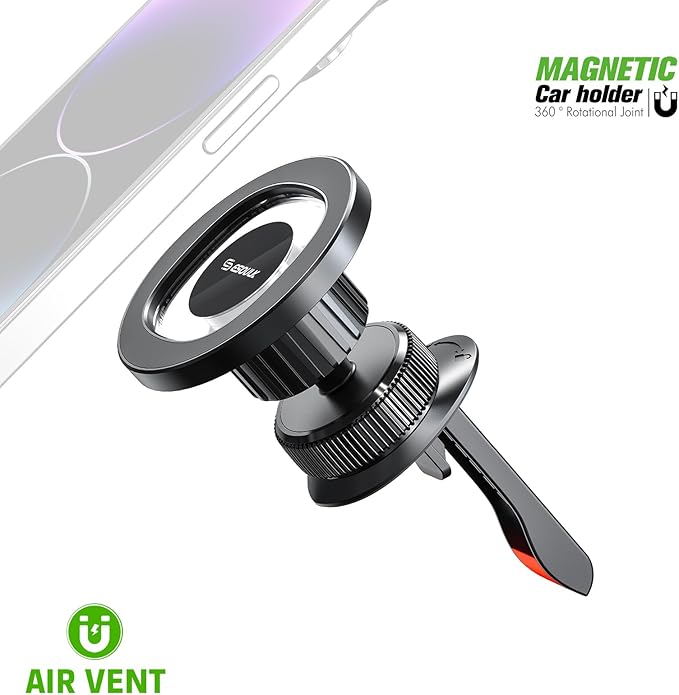 Esoulk Magnetic Car Phone Mount – Compact Air Vent Clip Holder with Strong Magnet, 360° Rotation, One-Touch Snap, Hands-Free Use – Universal for iPhone 17 16 15 14 13 Pro Max, Samsung, Google Pixel