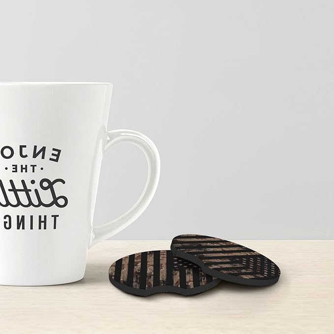 2 Pcs Car Cup Coasters, Wood Grain American Flag Universal Non-Slip Rubber Car Coasters for Cup Holders 2.75 inch, Car Interior Accessories for Men