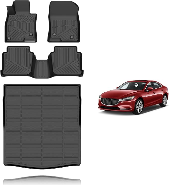 All Weather Car Floor Mats & Cargo Liner Set Fit for Mazda 6 2014-2021 Floor Liners Trunk Liner Mazda 6 Cargo Mat Accessories Black