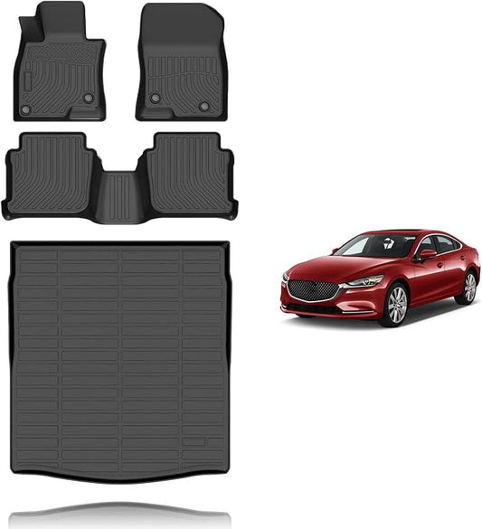 All Weather Car Floor Mats & Cargo Liner Set Fit for Mazda 6 2014-2021 Floor Liners Trunk Liner Mazda 6 Cargo Mat Accessories Black