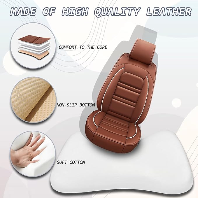Seat Covers for Toyota rav4 2000-2025 | 5-Seats Leather Seat Covers, Easy to Install Automotive Seat Covers Full Set (Full Set, Coffee)