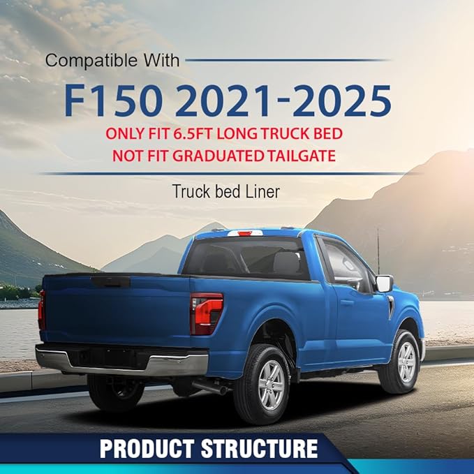 PIT66 TPE Floor Mats Fit Ford F150 2021-2025 Only Fit 6.5FT Long Truck Accessories Cargo Liners All Weather Protection 2Pcs Alfombrillas Y Revestimiento para Maletero Black