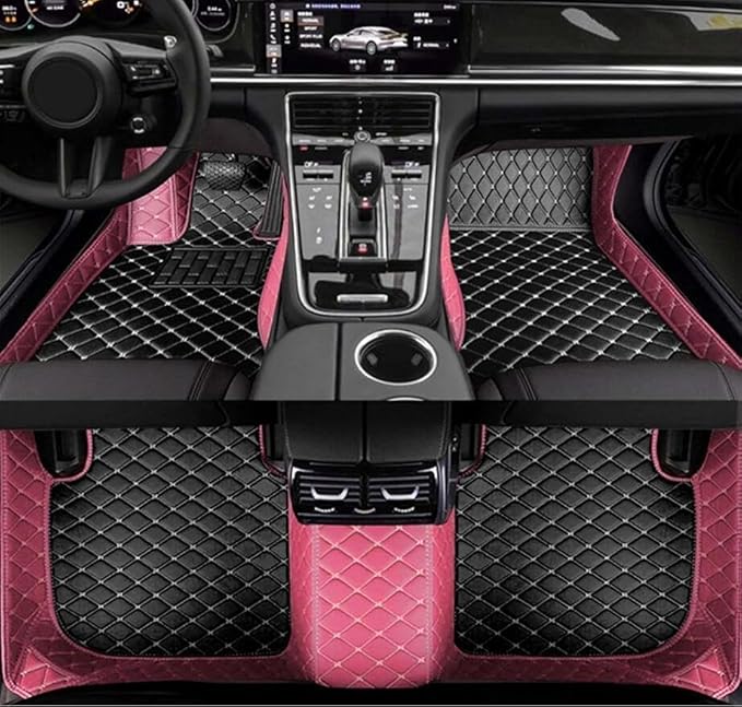 Errva Custom Personalized Floor Mats for Cars，Luxury Full Coverage All Weather Car Floor Mats，Anti-Slip Leather Car Mat Set ，Custom Floor Mats for 98.99% of Cars, Trucks & SUVs (Pink black1)