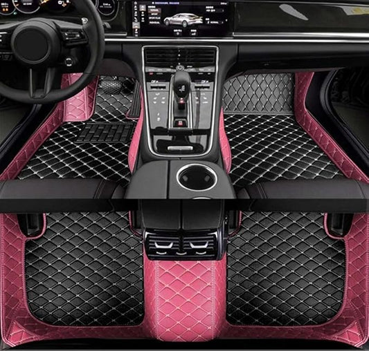 Errva Custom Personalized Floor Mats for Cars，Luxury Full Coverage All Weather Car Floor Mats，Anti-Slip Leather Car Mat Set ，Custom Floor Mats for 98.99% of Cars, Trucks & SUVs (Pink black1)
