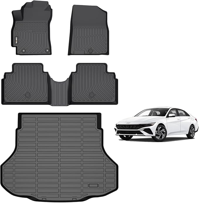 AIPOIL® Floor Mats & Cargo Liner Set for 2021-2025 Hyundai Elantra & Elantra N (Not for Hybrird) All Weather Protection TPE Anti-Slip Automotive Full Set Custom Car Mats Accessories - Black