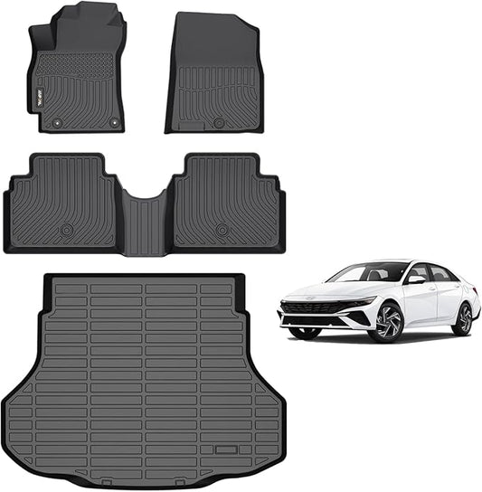 AIPOIL® Floor Mats & Cargo Liner Set for 2021-2025 Hyundai Elantra & Elantra N (Not for Hybrird) All Weather Protection TPE Anti-Slip Automotive Full Set Custom Car Mats Accessories - Black