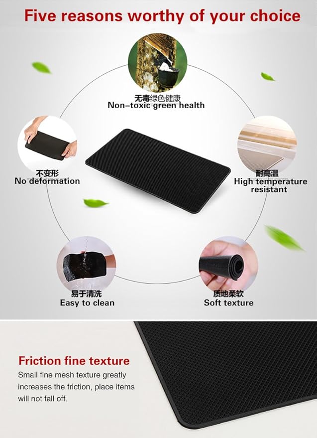 Tianmei 10.6in x 6.1in Extra Large Size Anti-Slip Rubber Pad, Car Dashboard Universal Non-Slip Mat use for Cell Phones, Sunglasses, Keys, Coins and More (Pure Black)