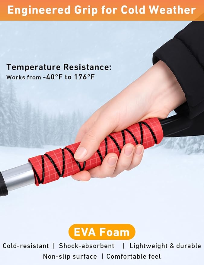 EcoNour 27" Aluminum Snow Brush 4 Pack with Ice Scrapers for Car Windshield and Window | Car Snow Scraper and Brush with Ergonomic Foam Grip Winter Accessories (Orange, Pink, Green, Blue)