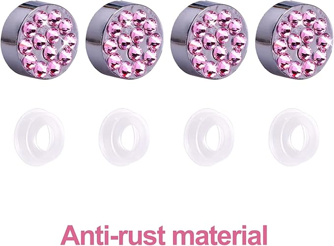 Pink License Plate Frame 2 Packs Bling License Plate Frame for Women Sparkly Diamond License Plate Frames Glitter Rhinestone License Plate Frame with Pink Tire Valve Caps with Giftbox