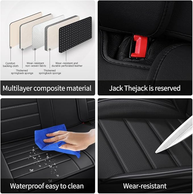 Leather Seat Covers,Waterproof Soft Seat Covers,Interior Accessories Seat Covers Cushion Vehicle Protector Airbag Compatible,Fits 95% of Vehicles(Classic Black,Full Set with Pillow)
