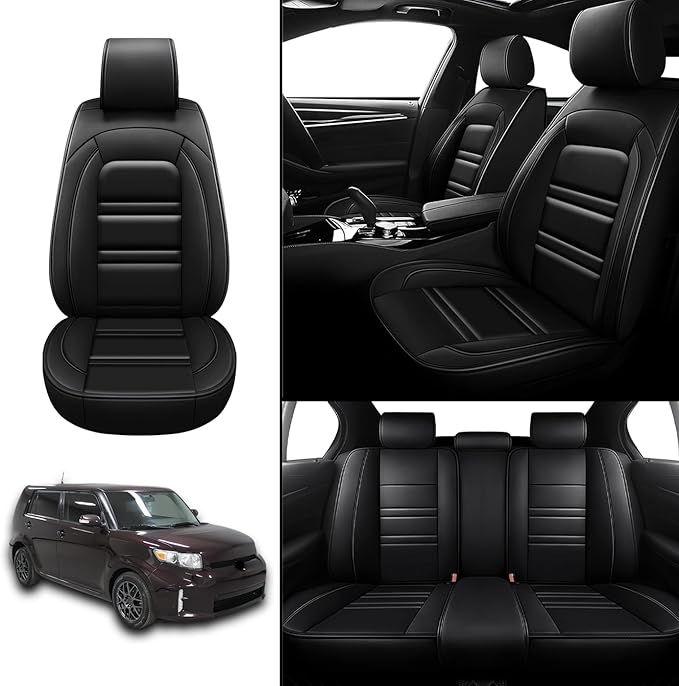 Seat Covers for Scion xb 2004-2015 | 5-Seats Leather Seat Covers, Easy to Install Automotive Seat Covers Full Set (Full Set, Black)
