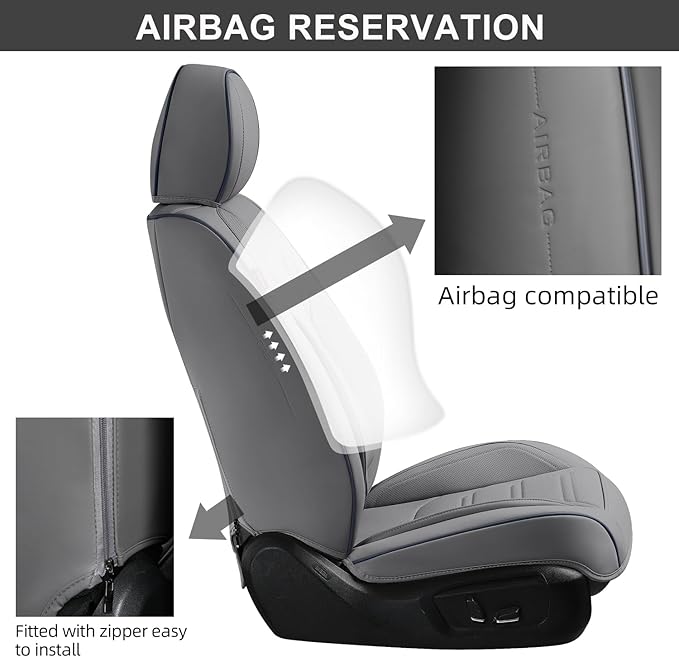 Leather Car Seat Covers Full Set with Lumbar Support, Breathable and Waterproof Car Seat Cover, Universal Seat Covers for Cars, Trucks, SUVs, Sedans, Airbag Compatible, Gray