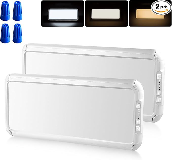 Miady RV LED Interior Light 1500 Lumen 16.5" x 6.3", Thin 12Volt Ceiling Lights with 5 Levels of Dimming and 3 Color Temperature 3500-6500K Switches, for Car/Trailer/Camper/Boat, Pack of 2 (White)