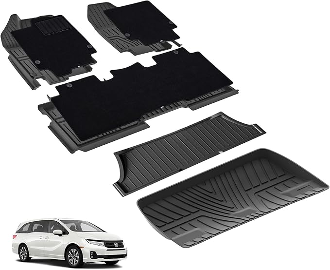 3W Floor Mats(with Carpets) & Cargo Liner Fit for Honda Odyssey 2018-2026, TPE All Weather Waterproof Custom Fit Automotive Floor Liners Carpet and Truck Car Liners for Honda Odyssey 1-3 Rows, Black