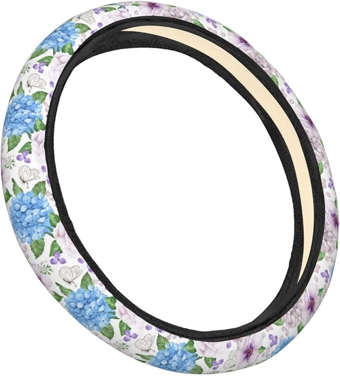 Dujiea Painting Flower Elastic Stretch Steering Wheel Cover, Anti-Slip and Durable Car Steering Wheel Accessories for Women Men, 15 Inch Universal Fit Car, Truck, SUV