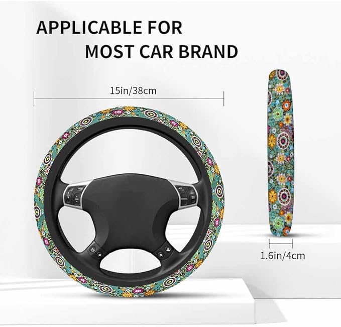 Flowers Elastic Steering Wheel Cover and Styles Steering Wheel Cover Anti Slip Protective Case Universal Stretch Steering Protector