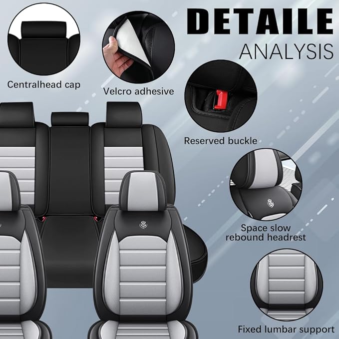 for Toyota Highlander 2006-2026 Seat Covers,Waterproof,Abrasion-Resistant PU Leather Full Set Seat Cover(Black&Gray)