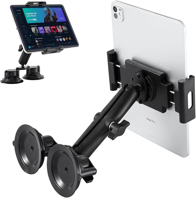 Pilots Tablet Holder with Strong Dual Suction Cups, Tablet Mount Base for Truck Car/Boat/Aircraft Windshield, Aluminum Tablets Stand Fits iPad Air 13" , iPad Pro 12.9" and other 4.7-15" Tablets