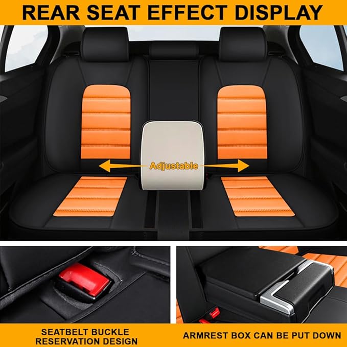 5 Seat Covers Fit for Acura Integra 2023-2026, Waterproof Premium Leather Automotive Accessories Seat Protectors Seat Cushions Wear-Resistant Car Seat Covers(Black&Orange,Full Set)