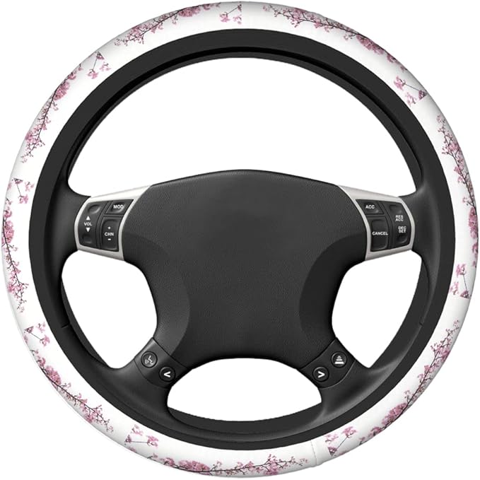 Swono Cherry Flower Pink Car Steering Wheel Covers Beautiful Tokyo Cherry Blossoms Flower Pink Women Men Interior Accessories Universal 15 Inch Steering Steering Wheel Protector Anti-Skid Grips