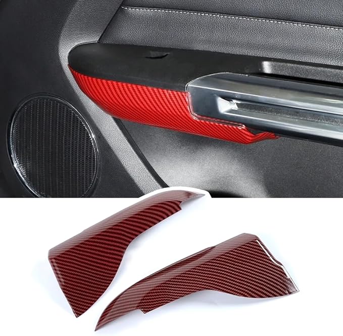 Door Armrest Panel Trim Cover Inner Door Handle Frame Sticker Compatible with Ford Mustang 2015-2025 Interior Accessories (Carbon Fiber Red)
